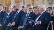 Premiér Petr Fiala při projevu na konferenci 20 let Česka v EU: Vize pro rozšířenou Evropu, 30. dubna 2024.