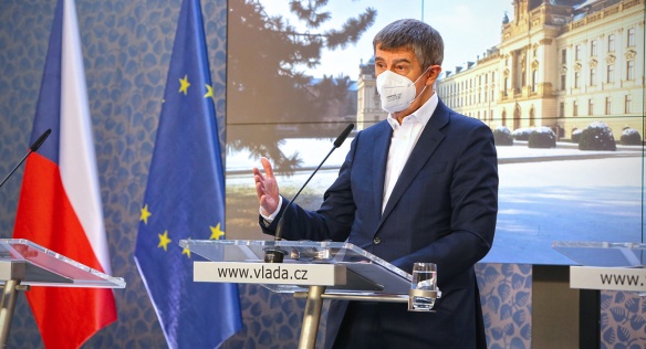Prime Minister Andrej Babiš at a press conference, 24 February 2021.