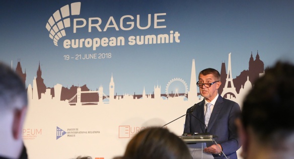 Premiér Babiš na Prague European Summitu, 19. června 2018.